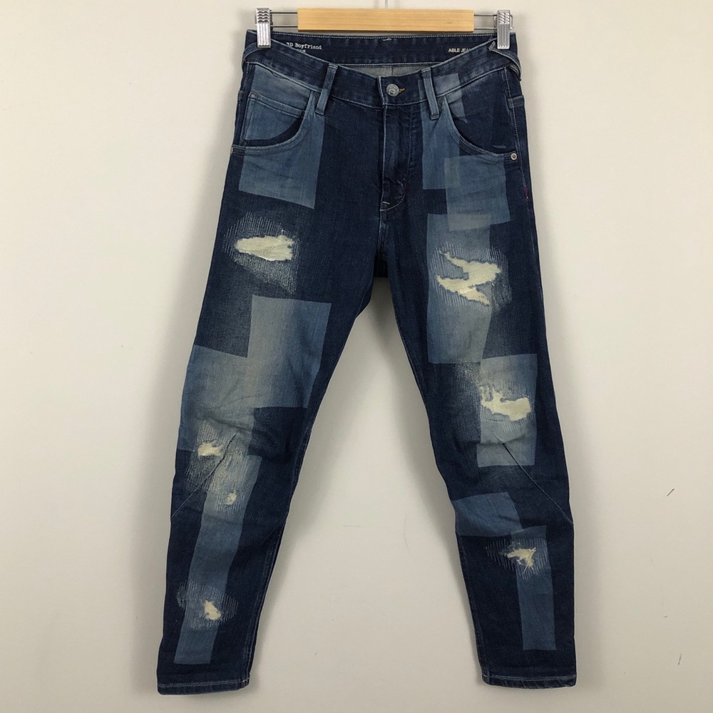 Able 3d Boyfriend Distressed Patchwork Crop Jeans - image 1